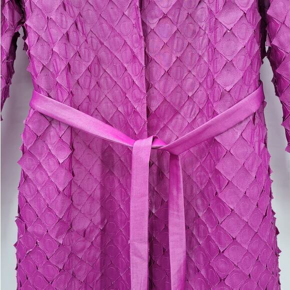 Samuel Dong Vintage Pink Applique Quilt Snap‎ Front Belted Trench Coat Jacket - Picture 9 of 16